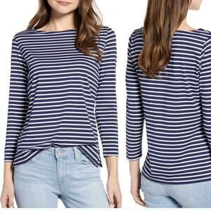 NWOT Vineyard Vines SanKaty Navy Blue White Striped Top Size L Boat neck